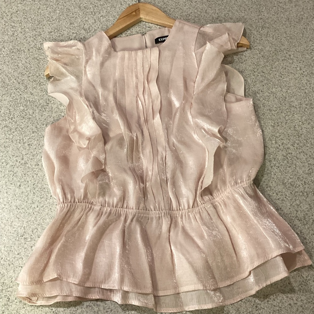 Express Pink Shimmer Ruffle Peplum Top - Picture 5 of 8